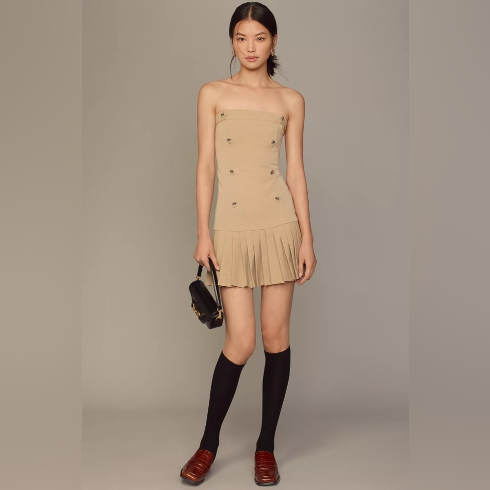 Anthropology Maeve Flat White Strapless Pleated Mini Dress